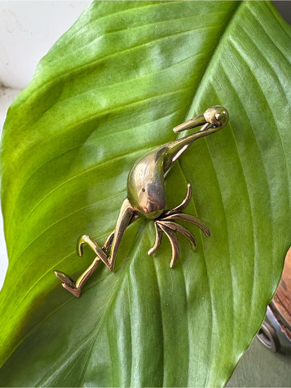 Gold tone Flamingo Brooch